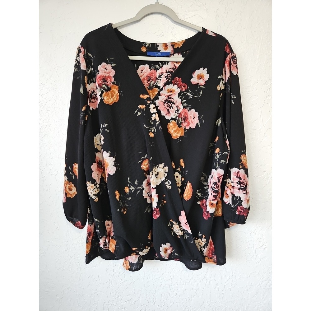 Womens Apt 9 Floral Wrap Sz XL Cold Shoulder Blouse Boho Cottagecore peasant